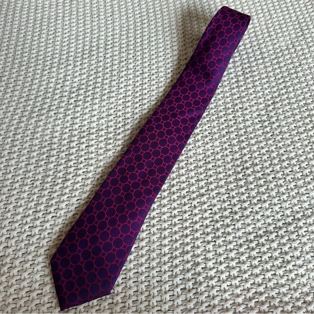 CHARLES TYRWHITT Circle Spot Purple & Hot Pink Woven 100% Silk Tie Men’s London